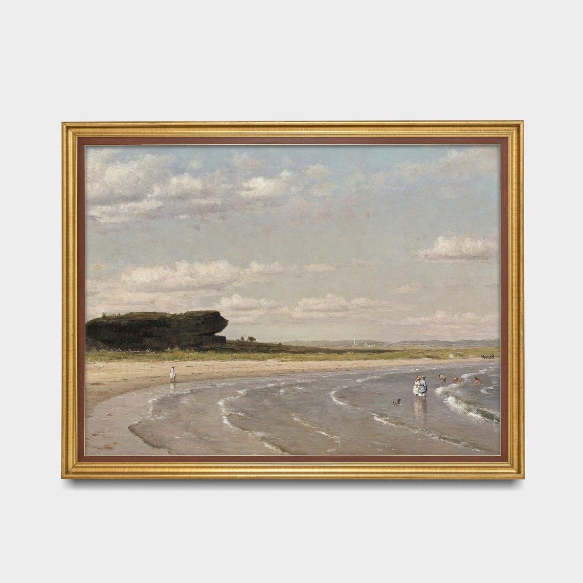 Victorian Figures Wading at a Rocky Beach Coastal Vintage Poster - Image 3