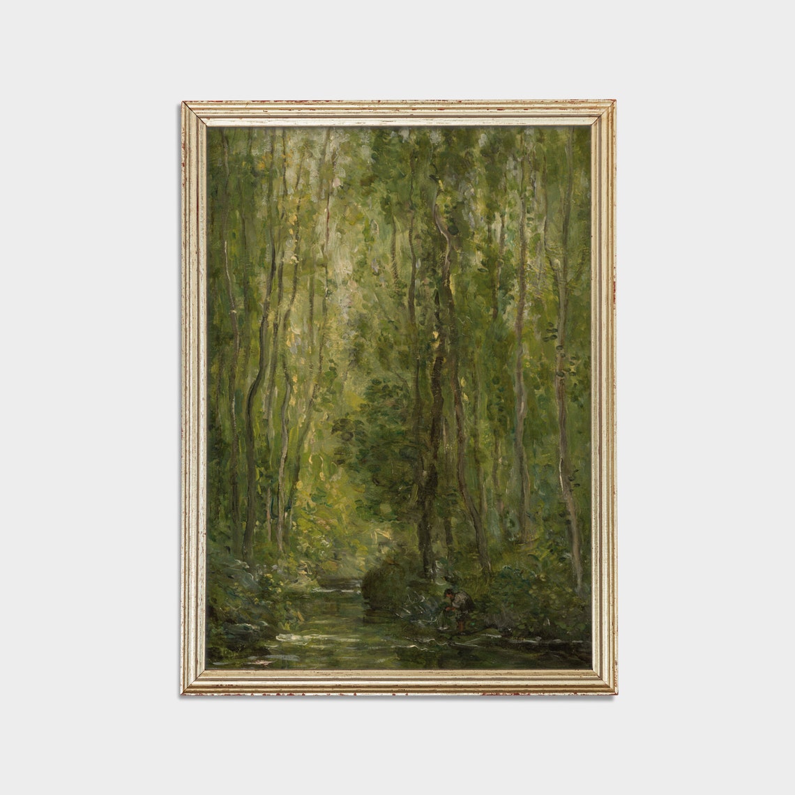 Green Forest Stream With Angler Impressionist Landscape Oil Poster - Image 2