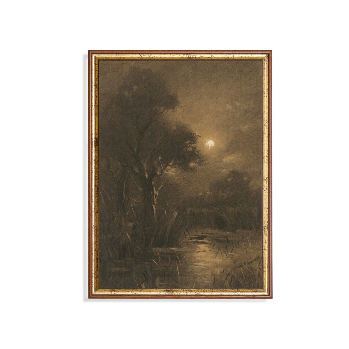 Vintage Landscape Painting, Rustic Nature Art Print