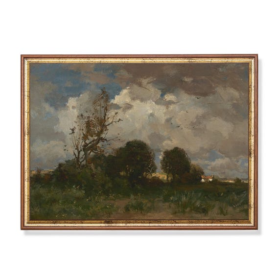 Print And Ship Vintage Landscape Painting Antique Nature Print Mailed Art Farmhouse Decor Rustic Moody Print Vintage Home Decor