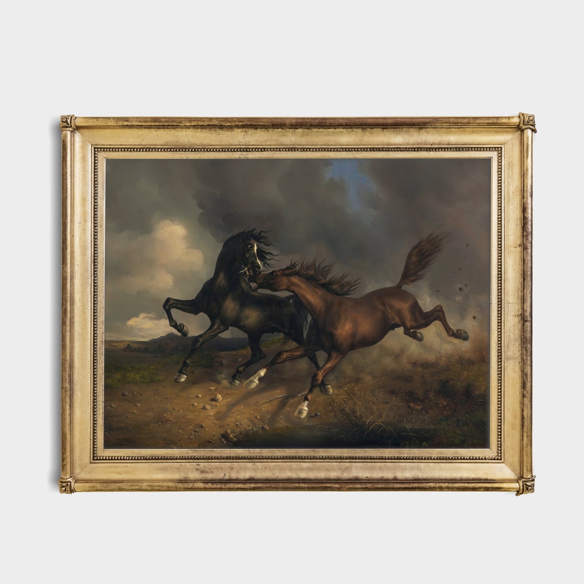 Two Wild Horses Galloping Beneath Storm Clouds Equestrian Poster - Image 3