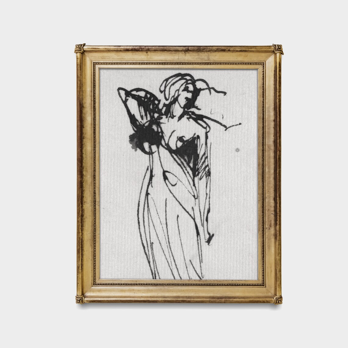 Standing Woman Expressive Ink Figure Sketch Drawing Art Poster - Image 3