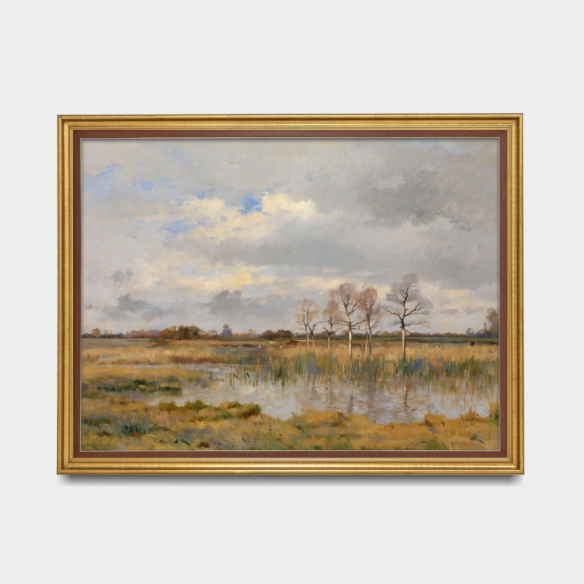 Antique Marsh Wetland with Bare Trees Under a Cloudy Sky Poster - Image 3