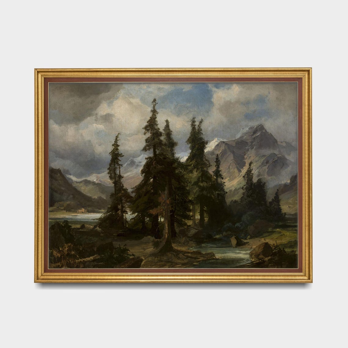 Alpine Pines with Stormy Mountain Peaks Vintage Landscape Poster - Image 5
