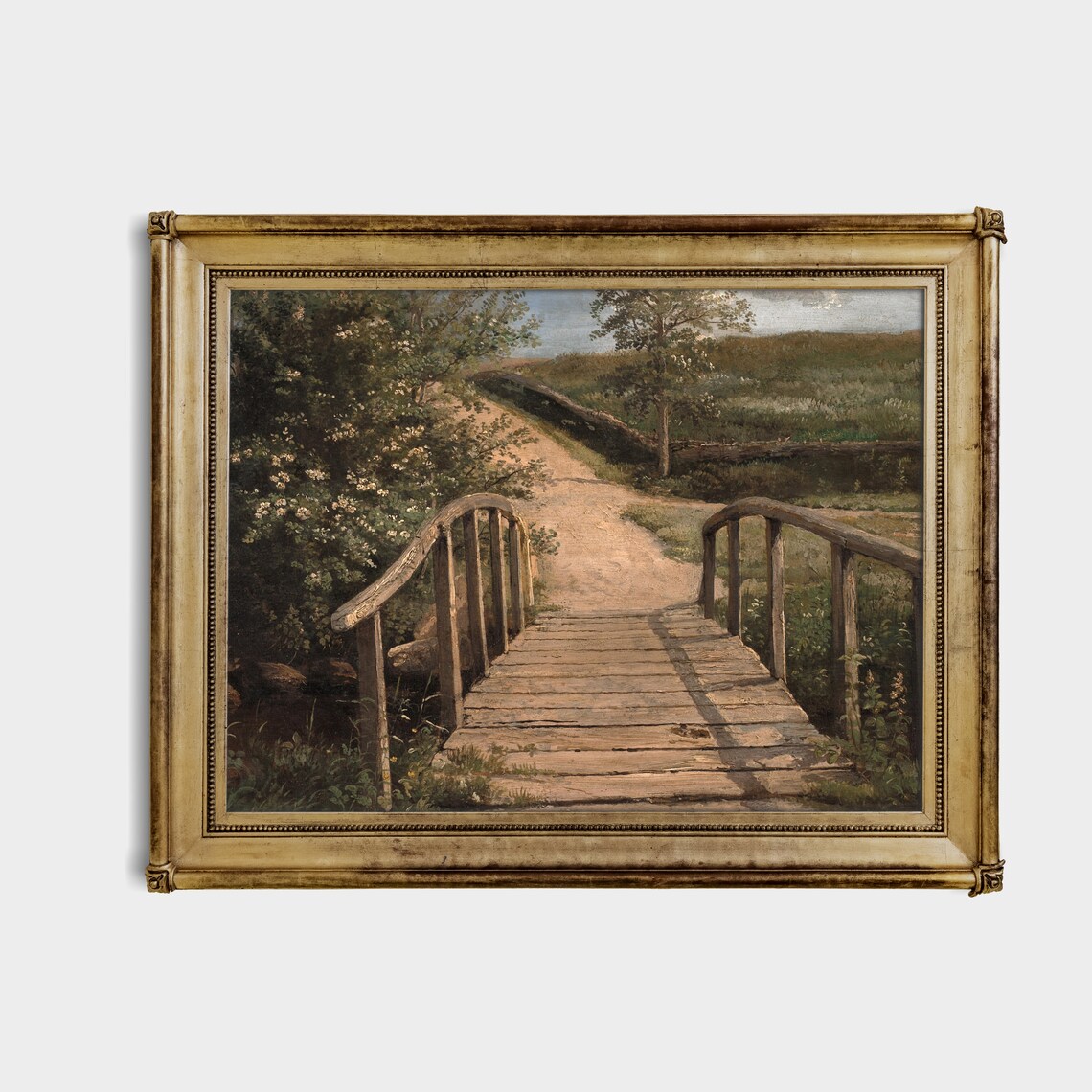Wooden Footbridge Over a Country Stream Vintage Landscape Poster - Image 3