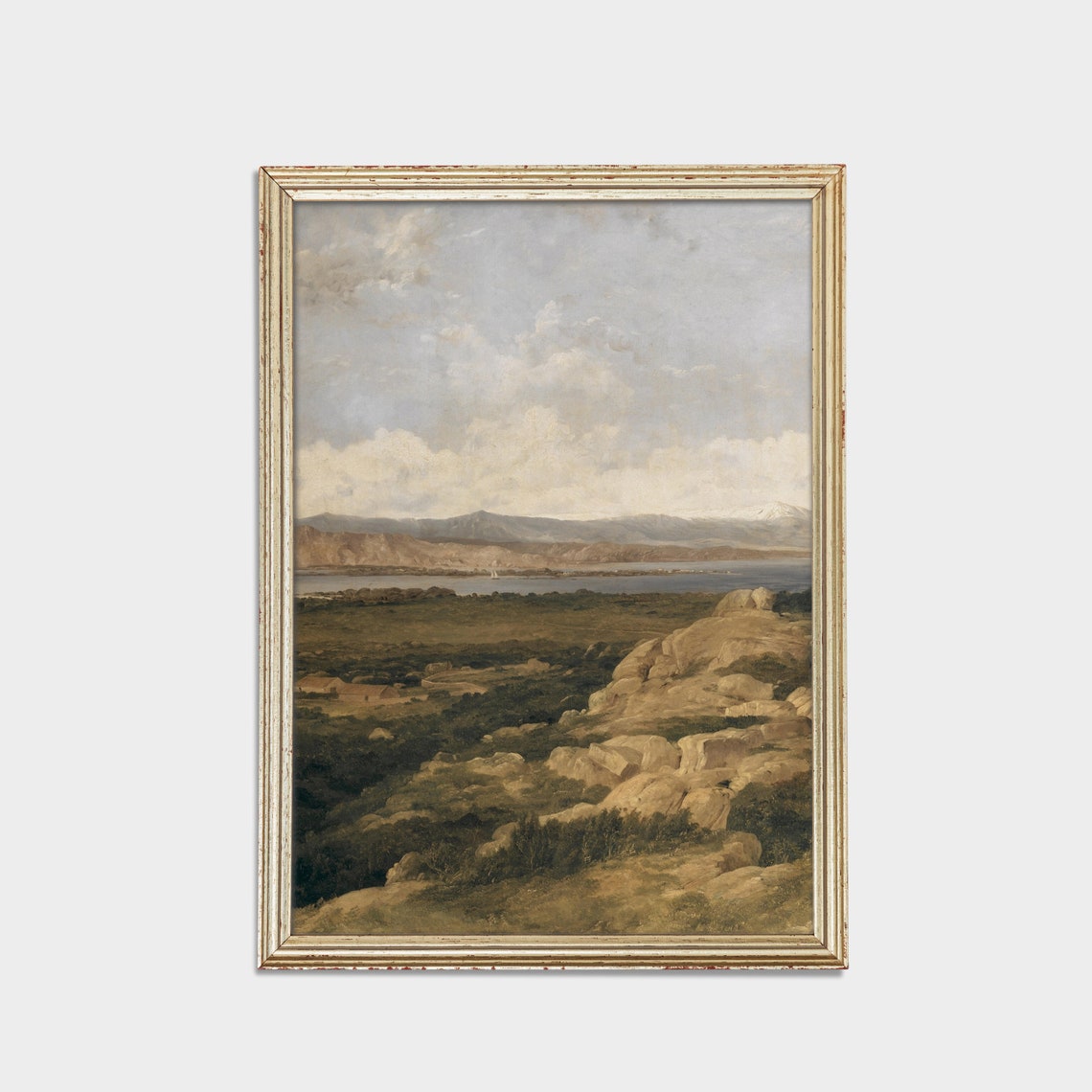 Rocky Hills Above a Lake Vintage Mountain Landscape Scenic Poster - Image 2
