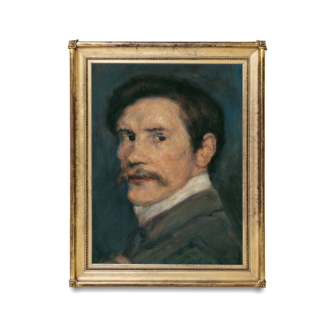 Portrait of a Mustached Gentleman on Blue Antique Oil Painting Poster - Image 2