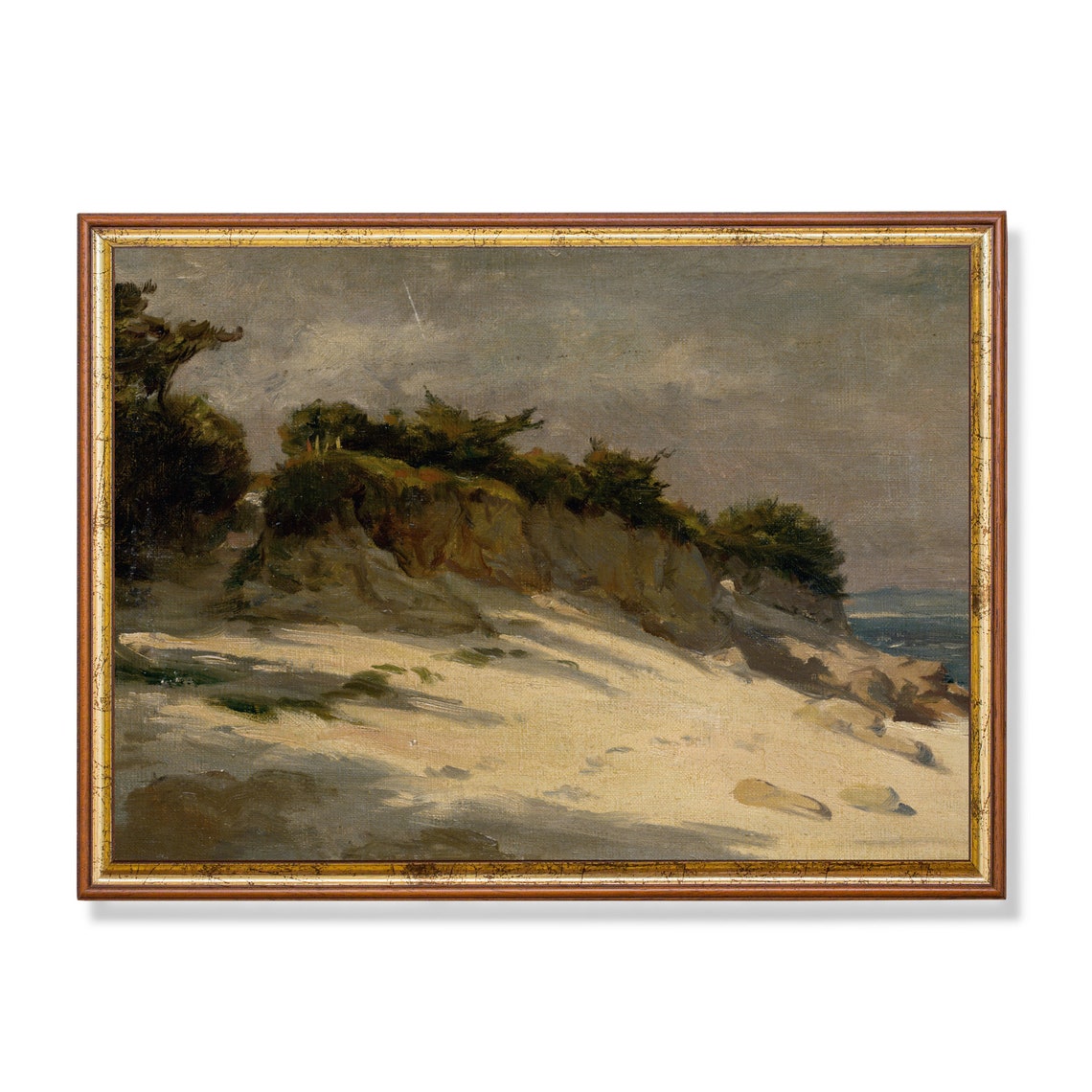 Sandy Coastal Bluff with Windblown Pines Vintage Seaside Poster