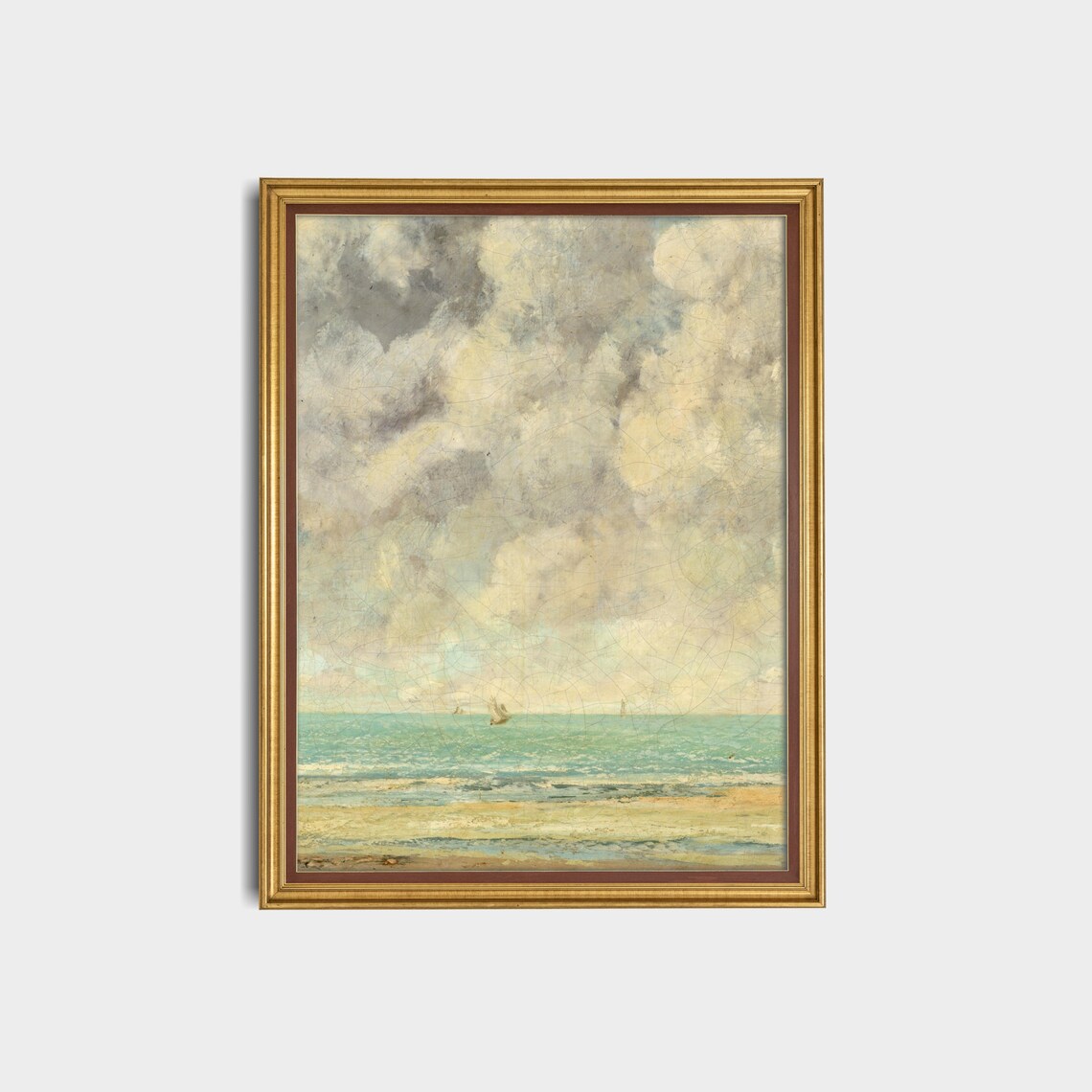 Cloudy Sky over Turquoise Sea Beach Vintage Seascape Painting Poster - Image 2