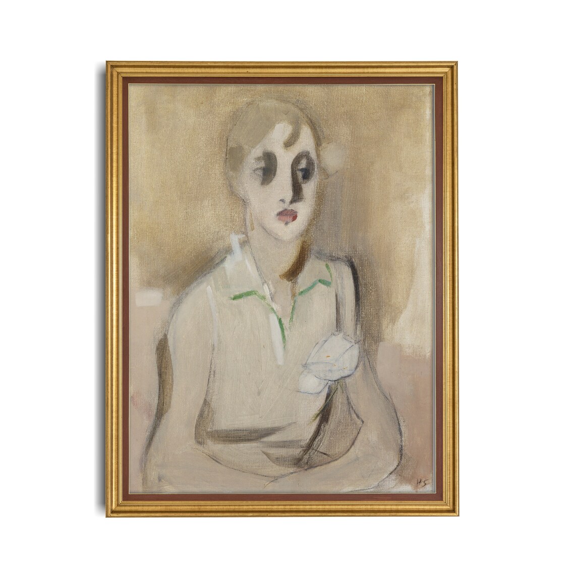 Abstract Portrait of a Girl Pale Blouse Modern Vintage Painting Poster - Image 2