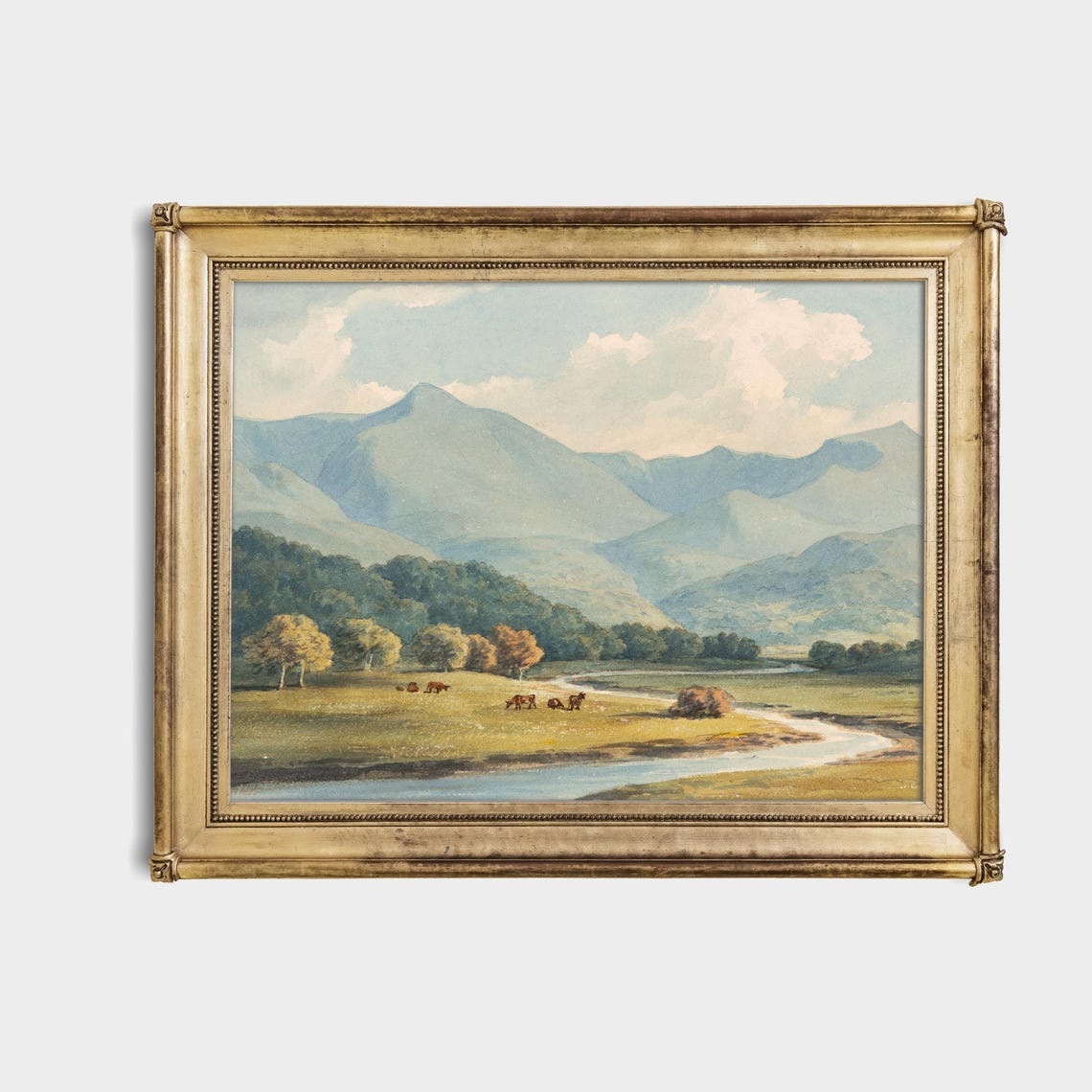 Mountain Valley River with Grazing Cattle Scenic Landscape Poster - Image 4