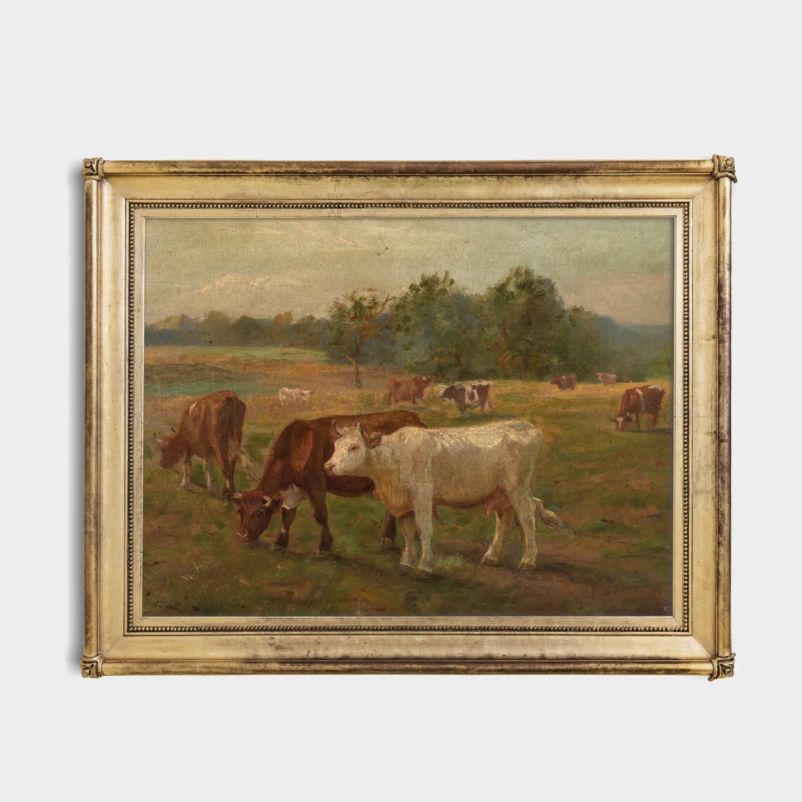 Cows Grazing Peacefully in a Sunlit Pasture Meadow Antique Art Poster - Image 3