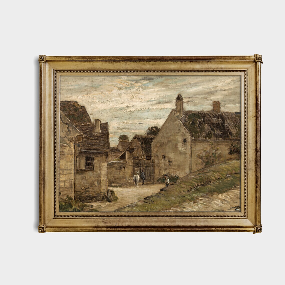 Old Stone Village Street Under Big Skies Vintage Landscape Art Poster - Image 2