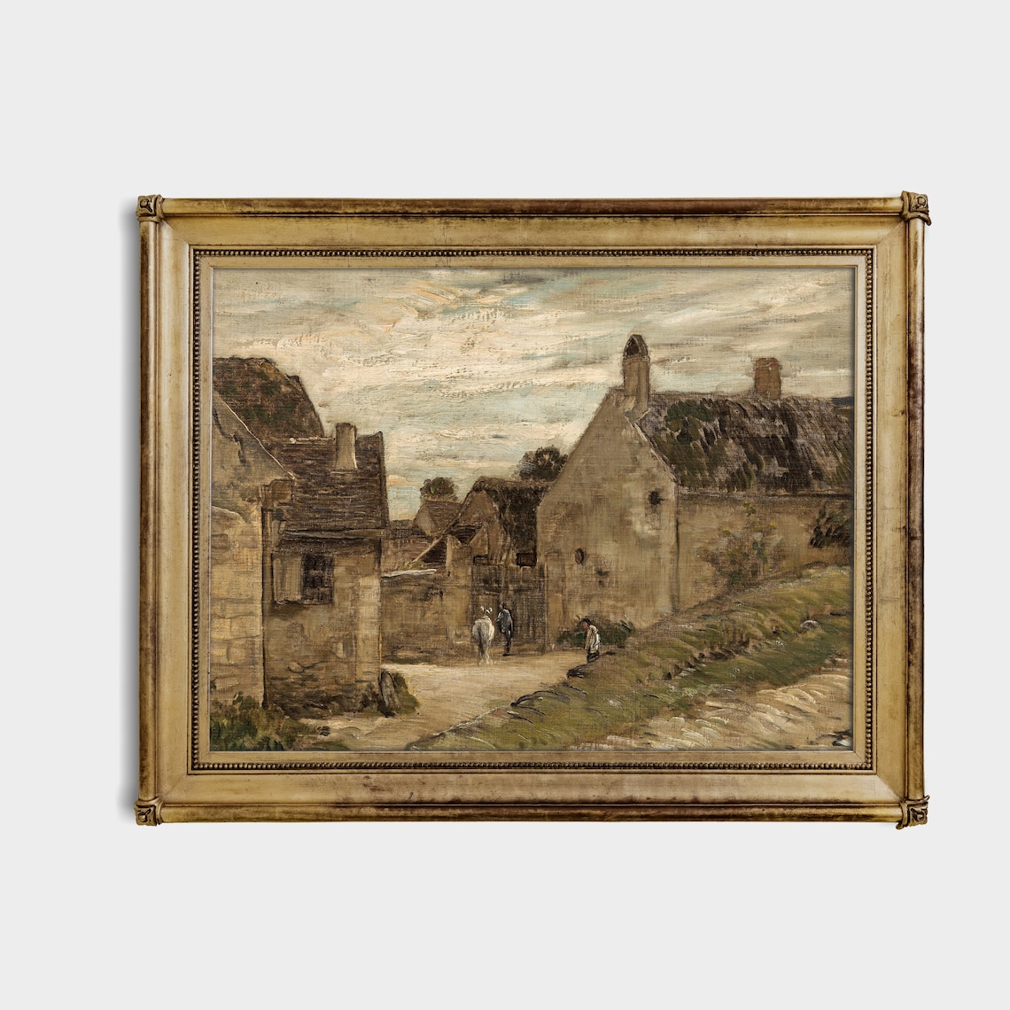 Old Stone Village Street with Figures Antique French Landscape Poster - Image 4