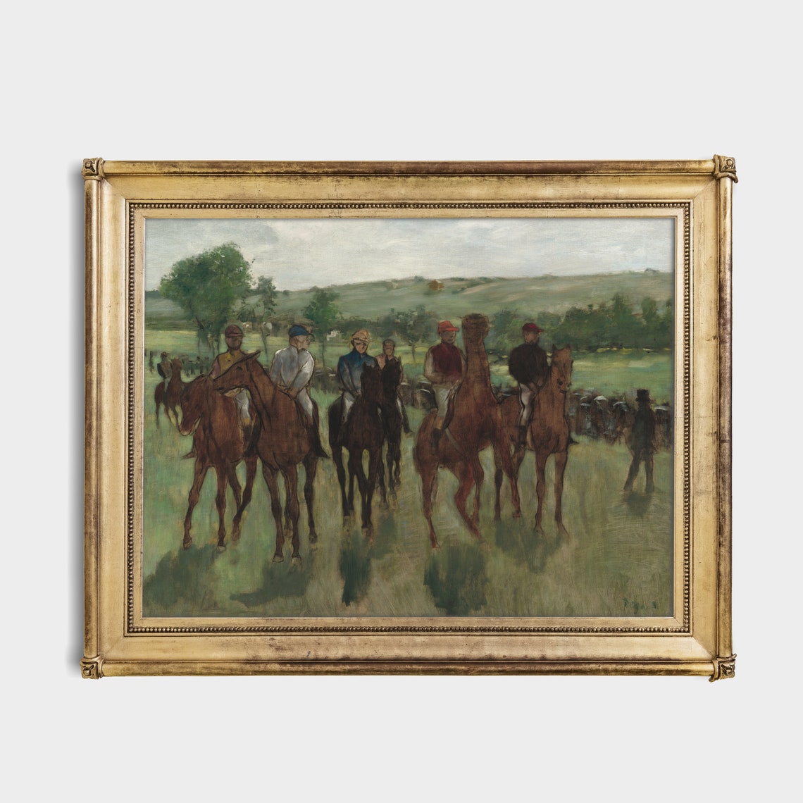 Degas Jockeys Mounted Racehorses Green Paddock Vintage Poster - Image 2