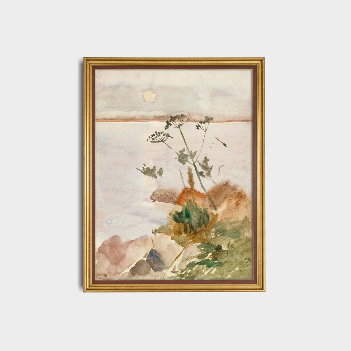 Moonlit Rocky Seashore With Wild Plants Vintage Coastal Poster - Image 3