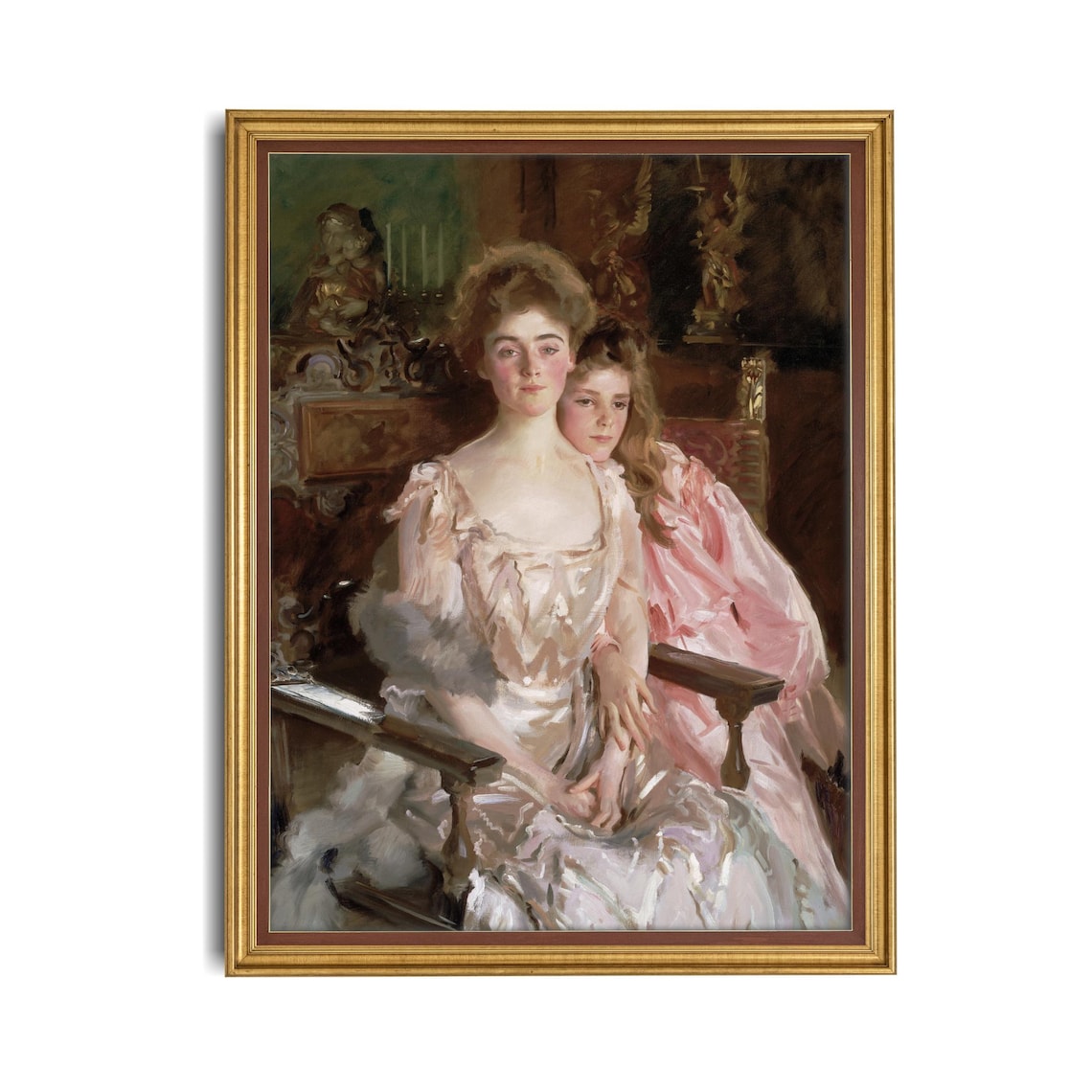 Mother and Daughter in Elegant Gowns Vintage Portrait Art Poster - Image 4