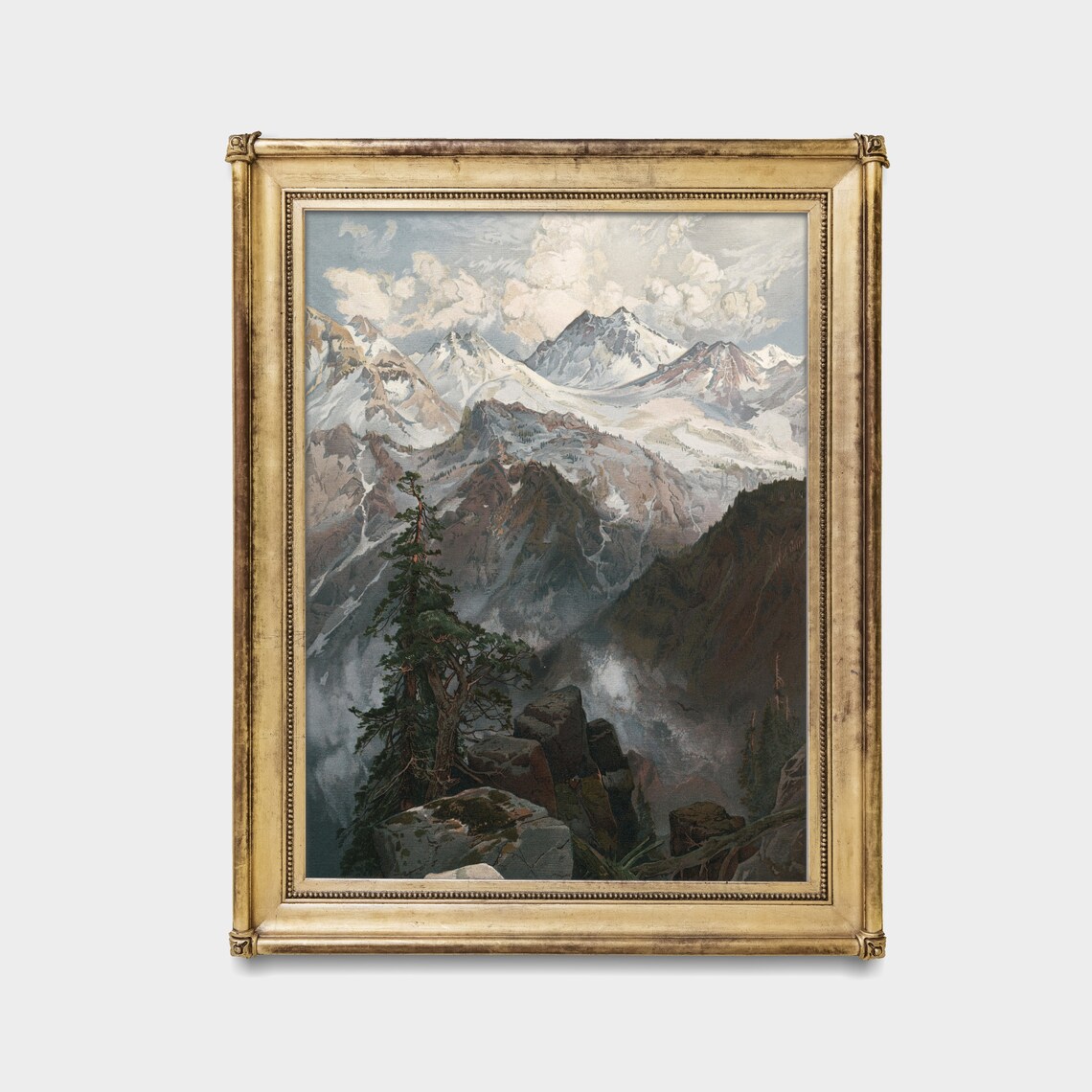 Snowy Mountain Peaks Painting Alpine Vista Vintage Landscape Wall Art - Image 4
