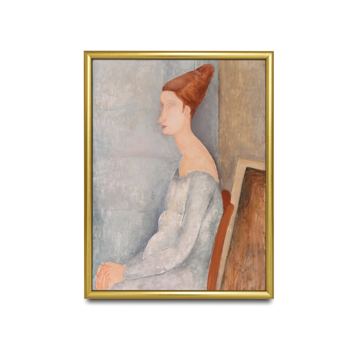 Seated Redhead in a Grey Dress Modernist Oil Portrait Poster - Image 2