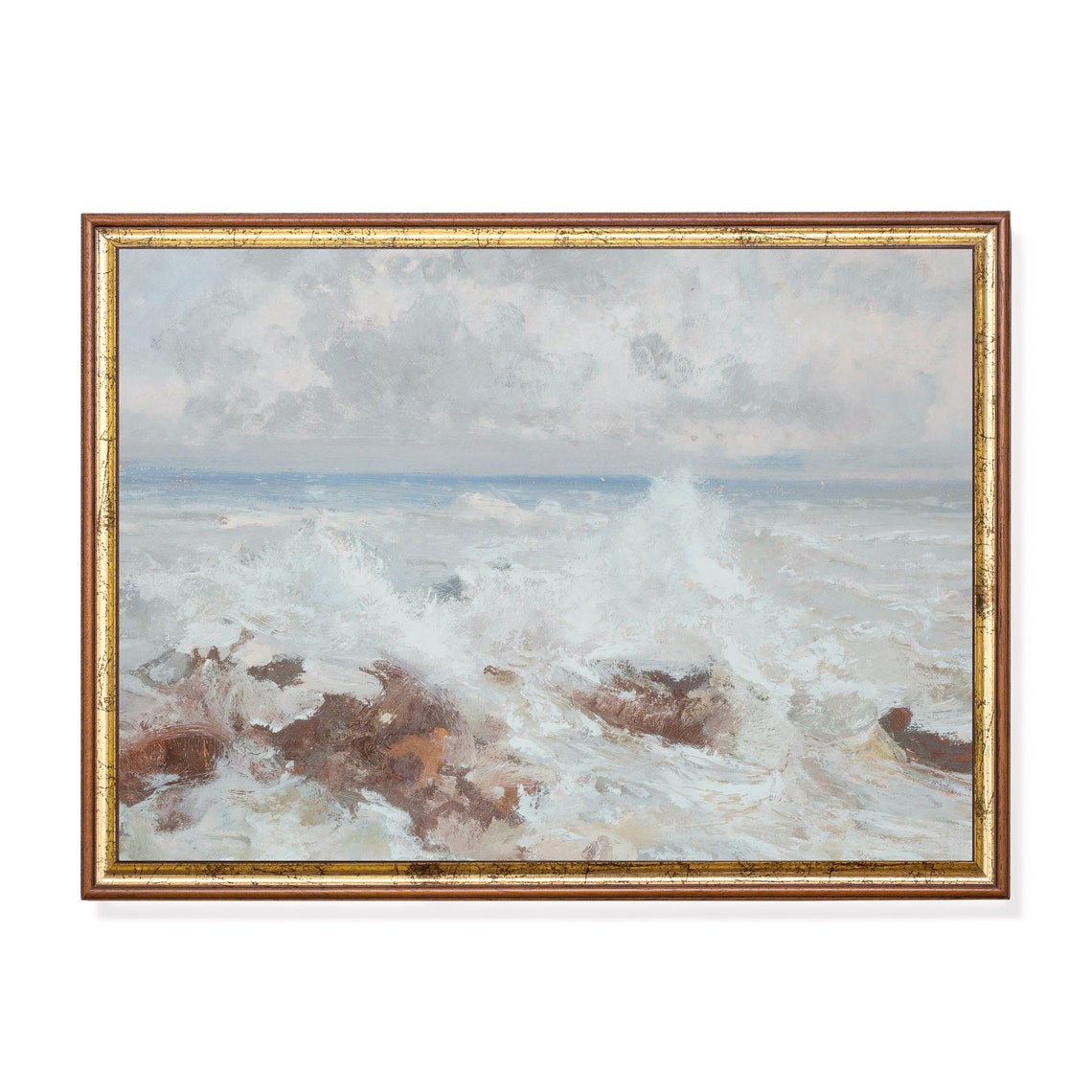 Breaking Waves Rocks Impressionist White Foam Ocean Surf Poster