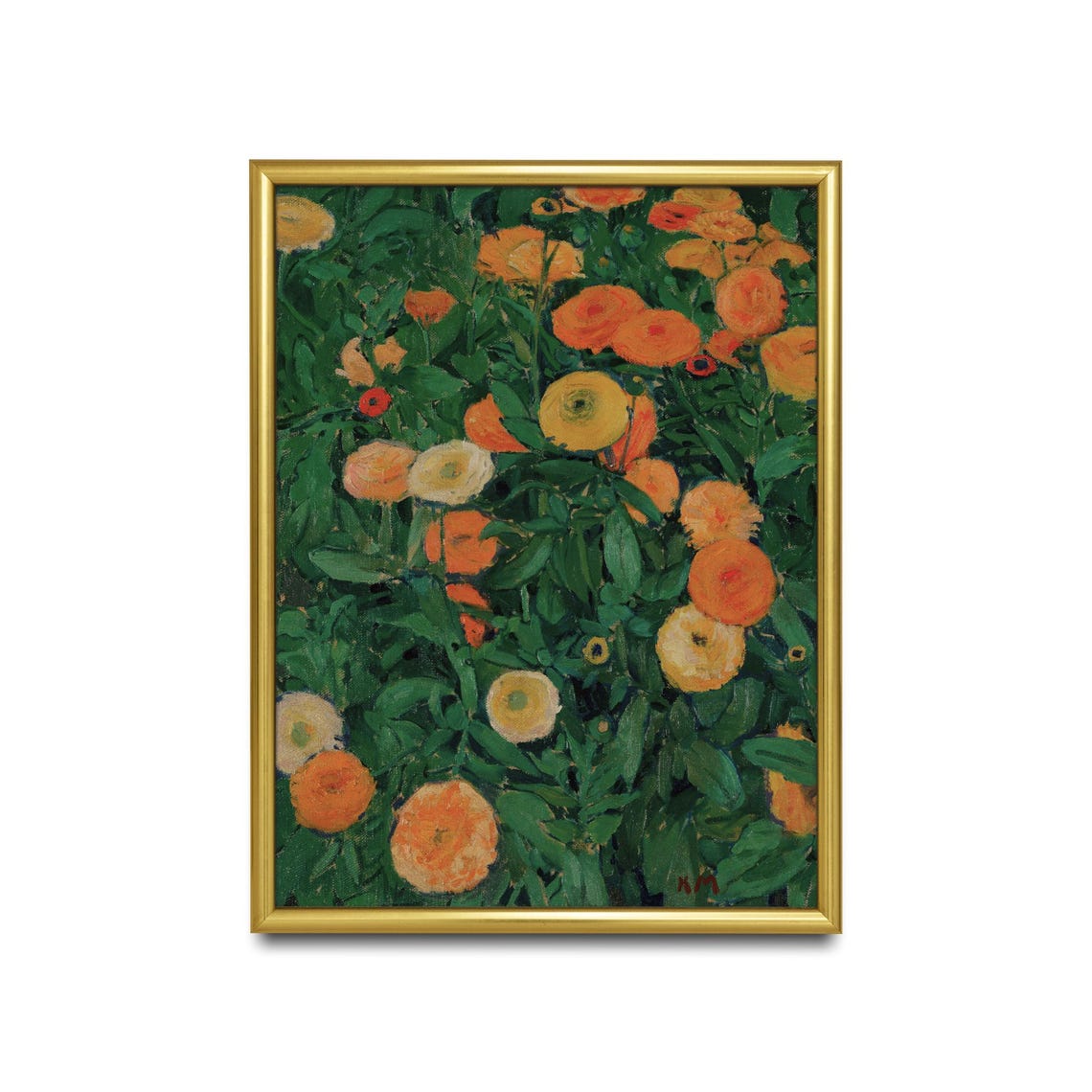 Orange Ranunculus Blossoms Lush Vintage Botanical Floral Poster - Image 2