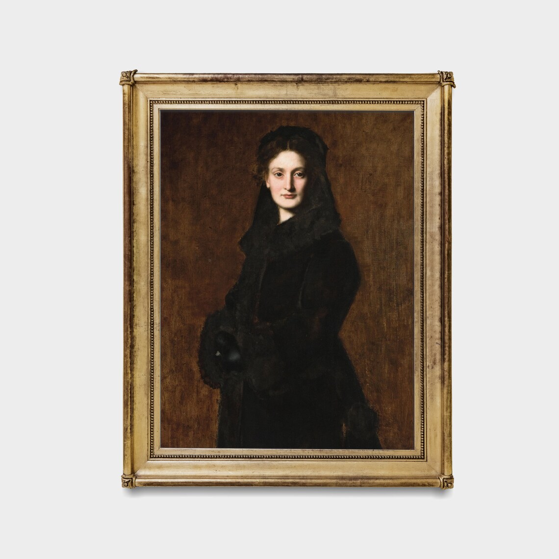 Victorian Woman in Black Fur Elegant Mourning Portrait Oil Painting Poster - Image 3