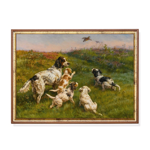 Printed And Shipped Vintage Dogs Painting Antique Animal Print Moody Rustic Art Farmhouse Decor Fine Art Physical Prints