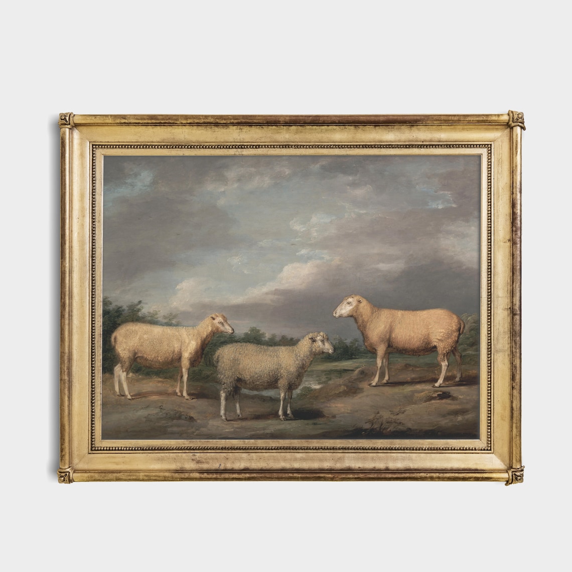 Three Sheep in Moody Landscape Vintage Farm Animal Painting Poster - Image 4