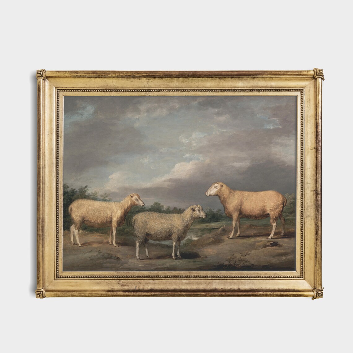 Three Sheep Under a Stormy Sky Antique Moody Pastoral Painting Poster - Image 2