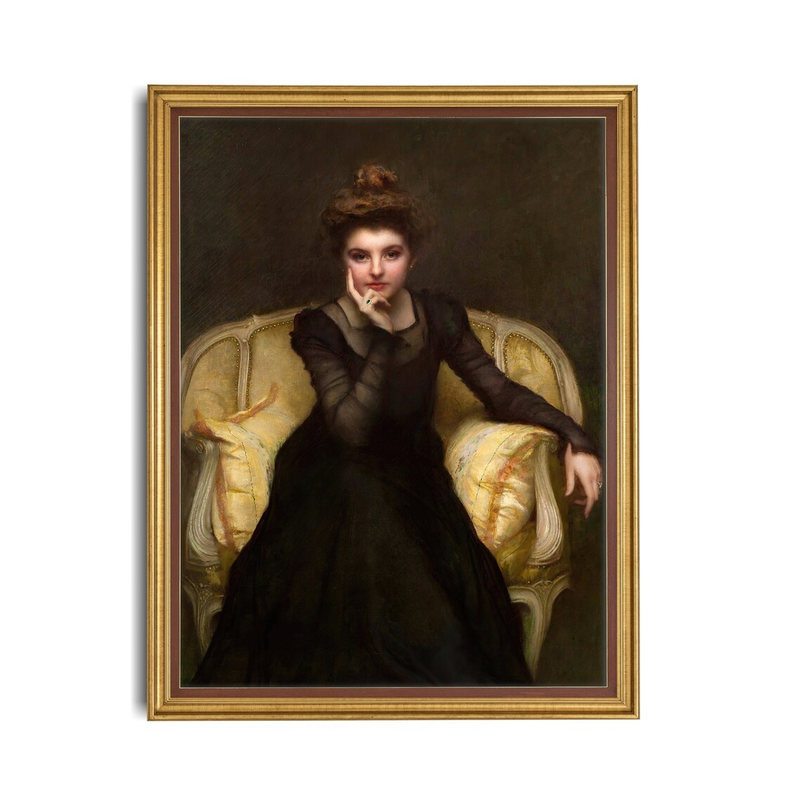 Young Woman in Black Velvet Dress on a Settee Portrait Poster - Image 3
