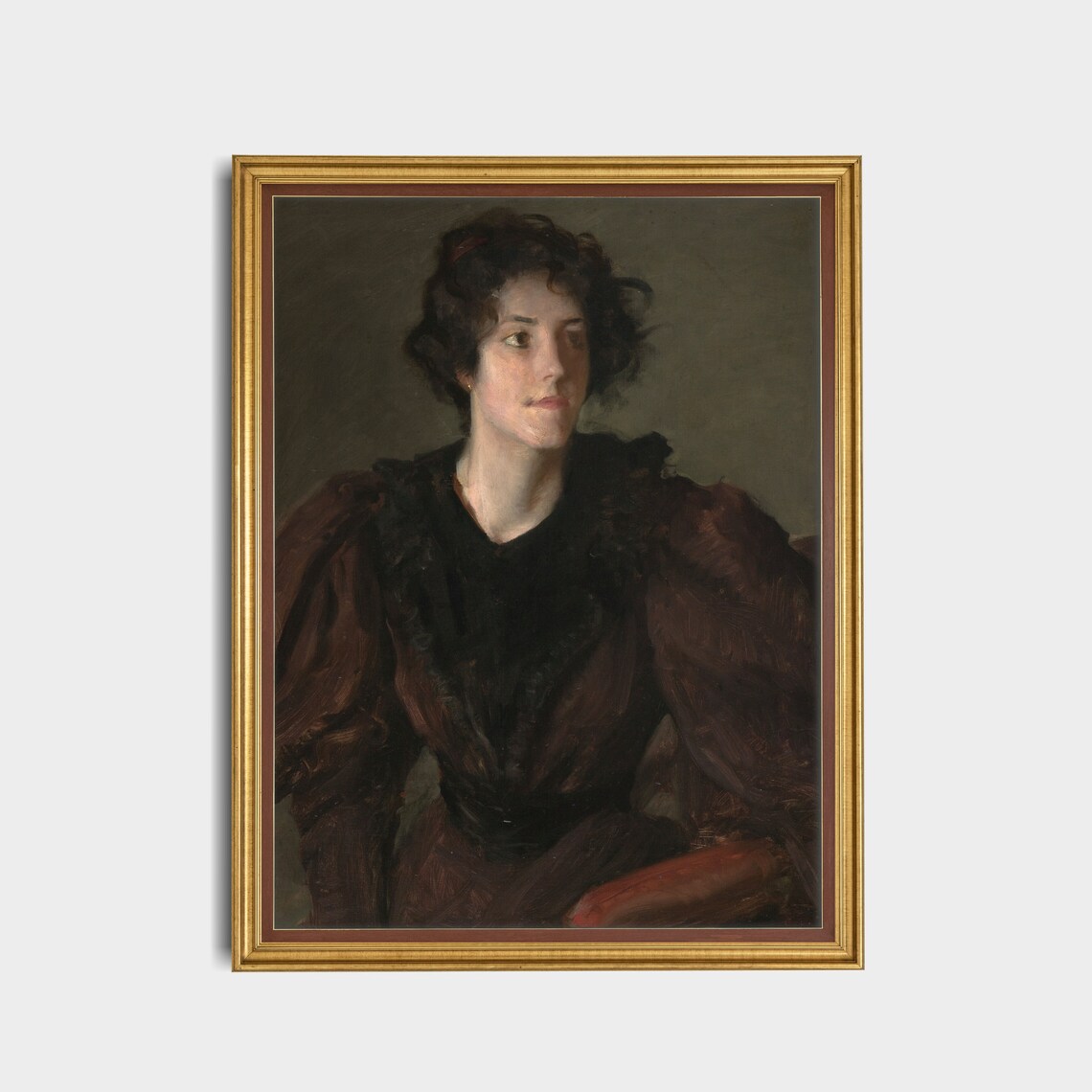 Moody Vintage Woman Portrait in Dark Dress Painting Art Poster - Image 4