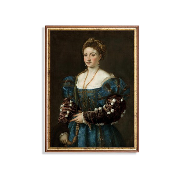 Renaissance Noblewoman in Blue Velvet Gown Old Master Portrait Poster