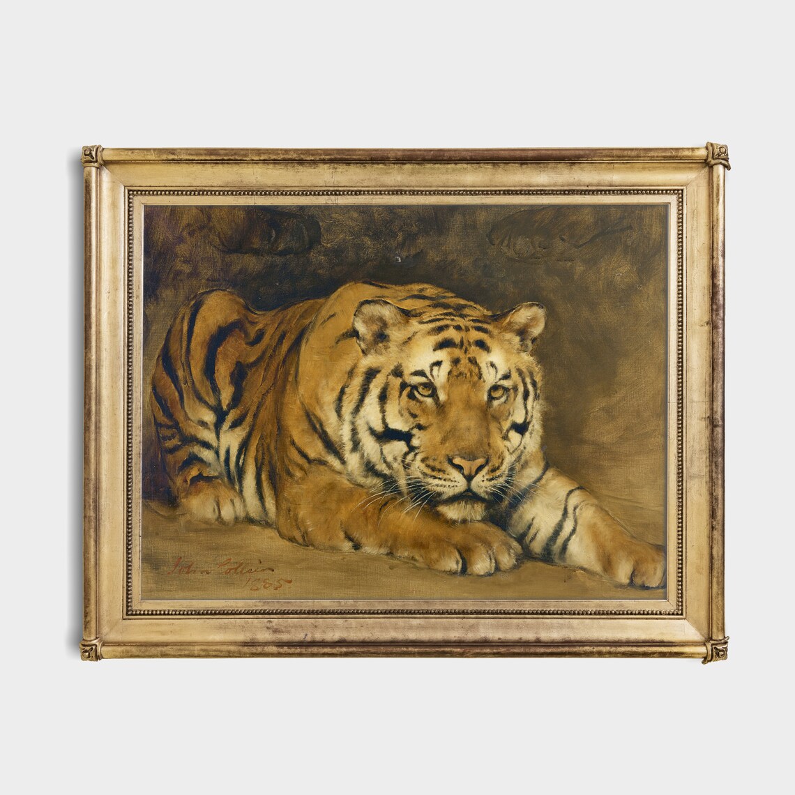 Resting Tiger Portrait Vintage Big Cat Wildlife Oil Painting Poster - Image 2