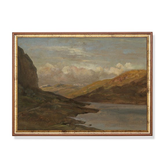 Mailed Print Riverscape Painting Vintage Wall Art Antique Landscape Print Moody Rustic Art Farmhouse Decor Printed And Shipped