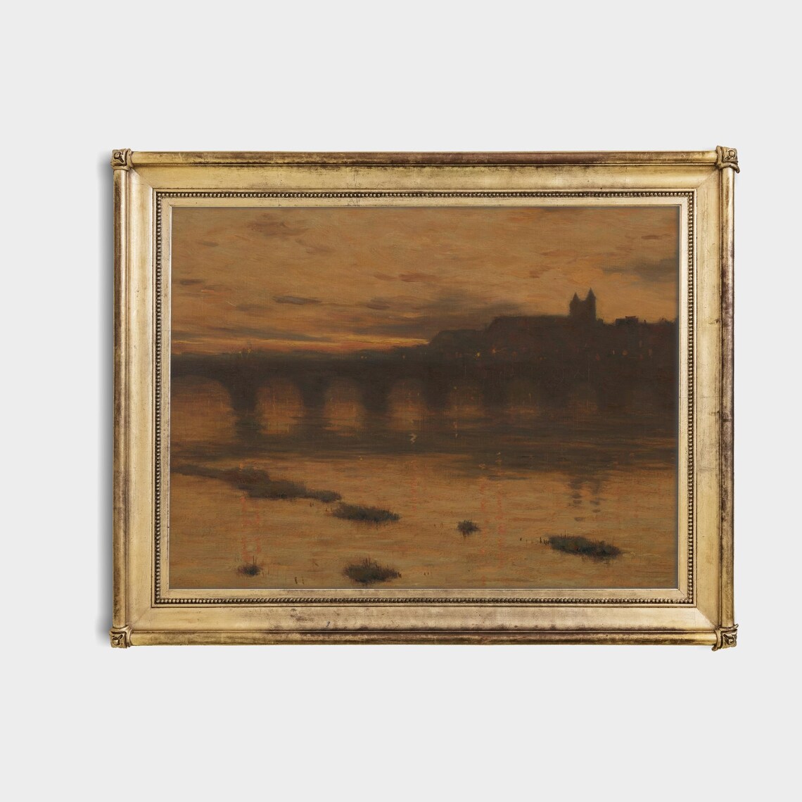 Golden Nocturne Cityscape with a Bridge over a River Art Poster - Image 4
