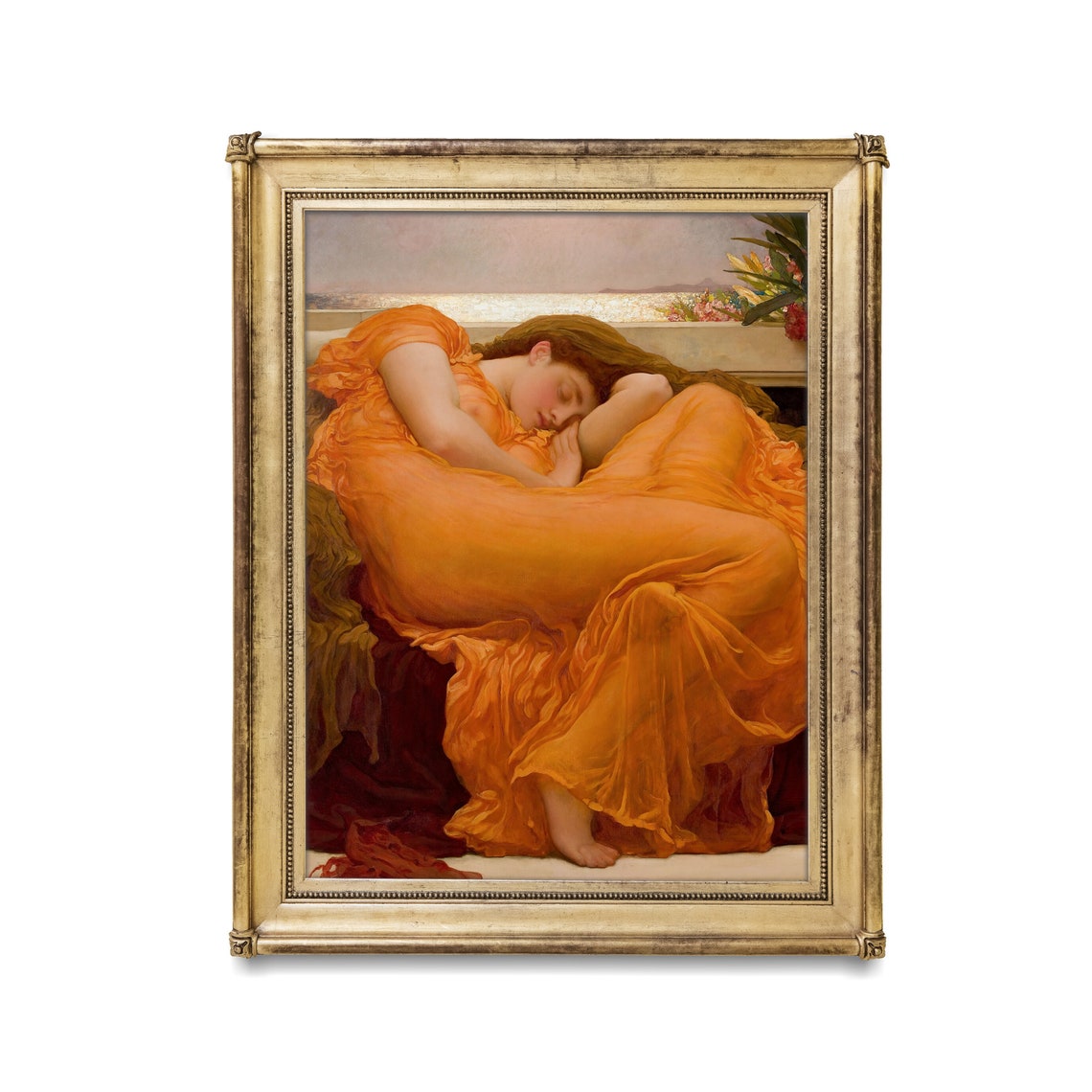 Flaming June Sleeping Lady in Orange Silk by Leighton Poster - Image 2