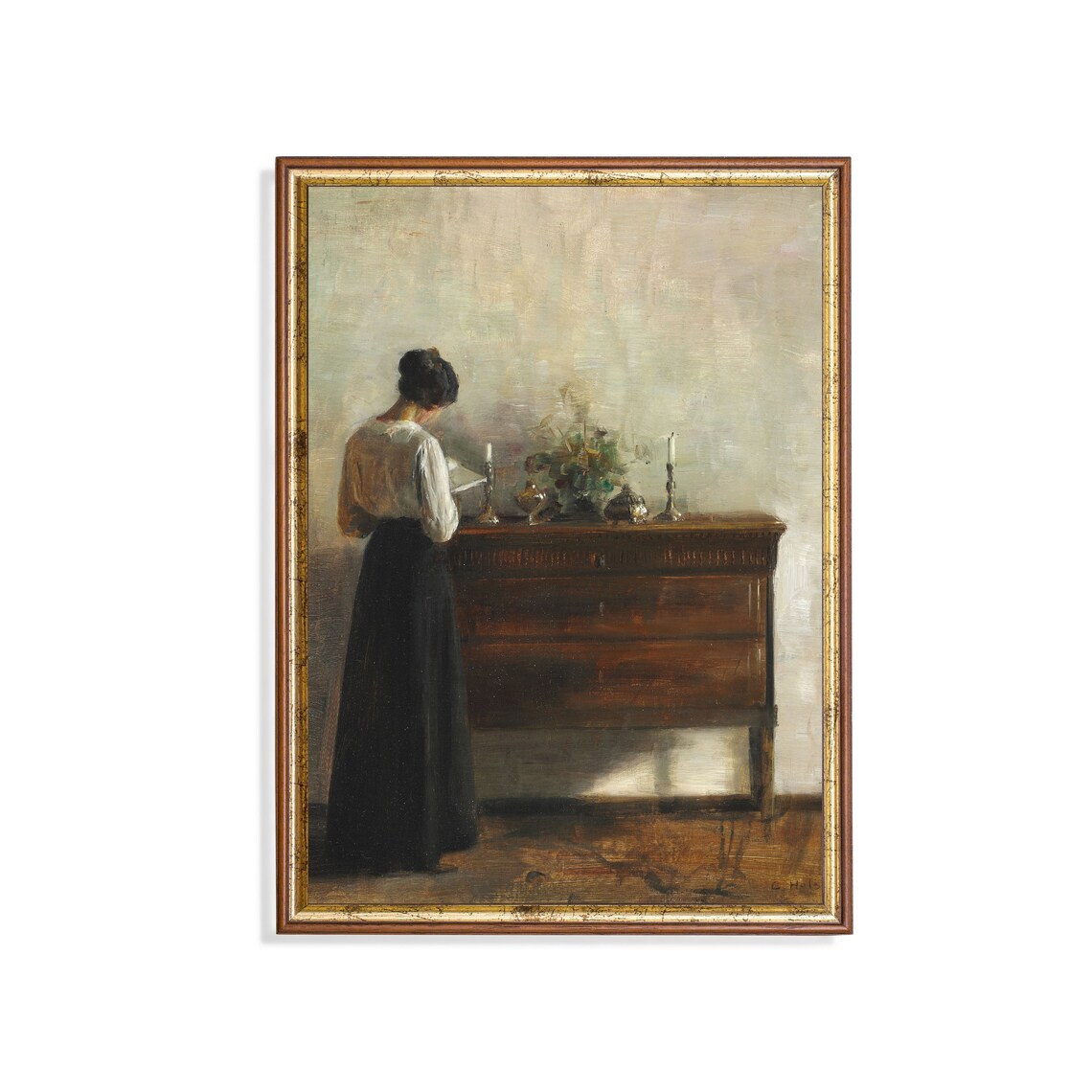 Vintage Danish Interior Woman Reading Art Print
