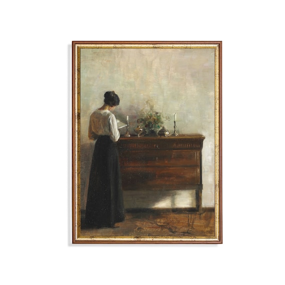 Vintage Danish Interior Woman Reading Art Print