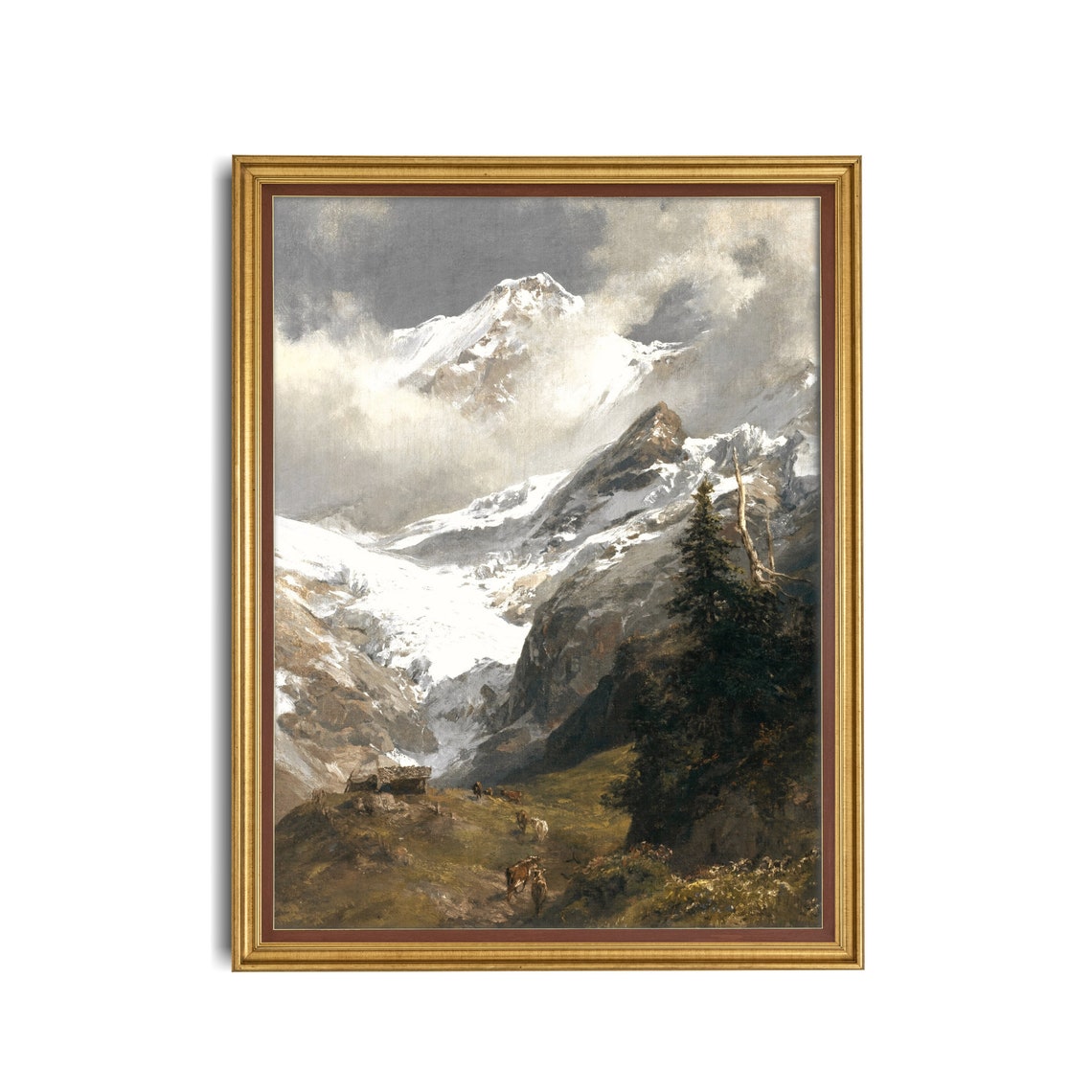 Snowy Alpine Peak Above Cattle Grazing on a Mountain Pasture Poster - Image 3