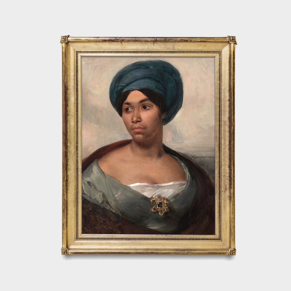 Woman in a Blue Turban With a Gold Brooch Vintage Portrait Poster - Image 4