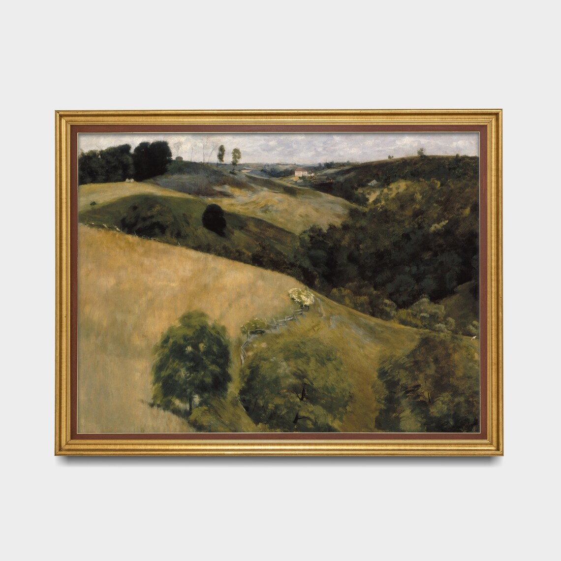Golden Rolling Hills Farmland Vintage Country Landscape Paint Poster - Image 4