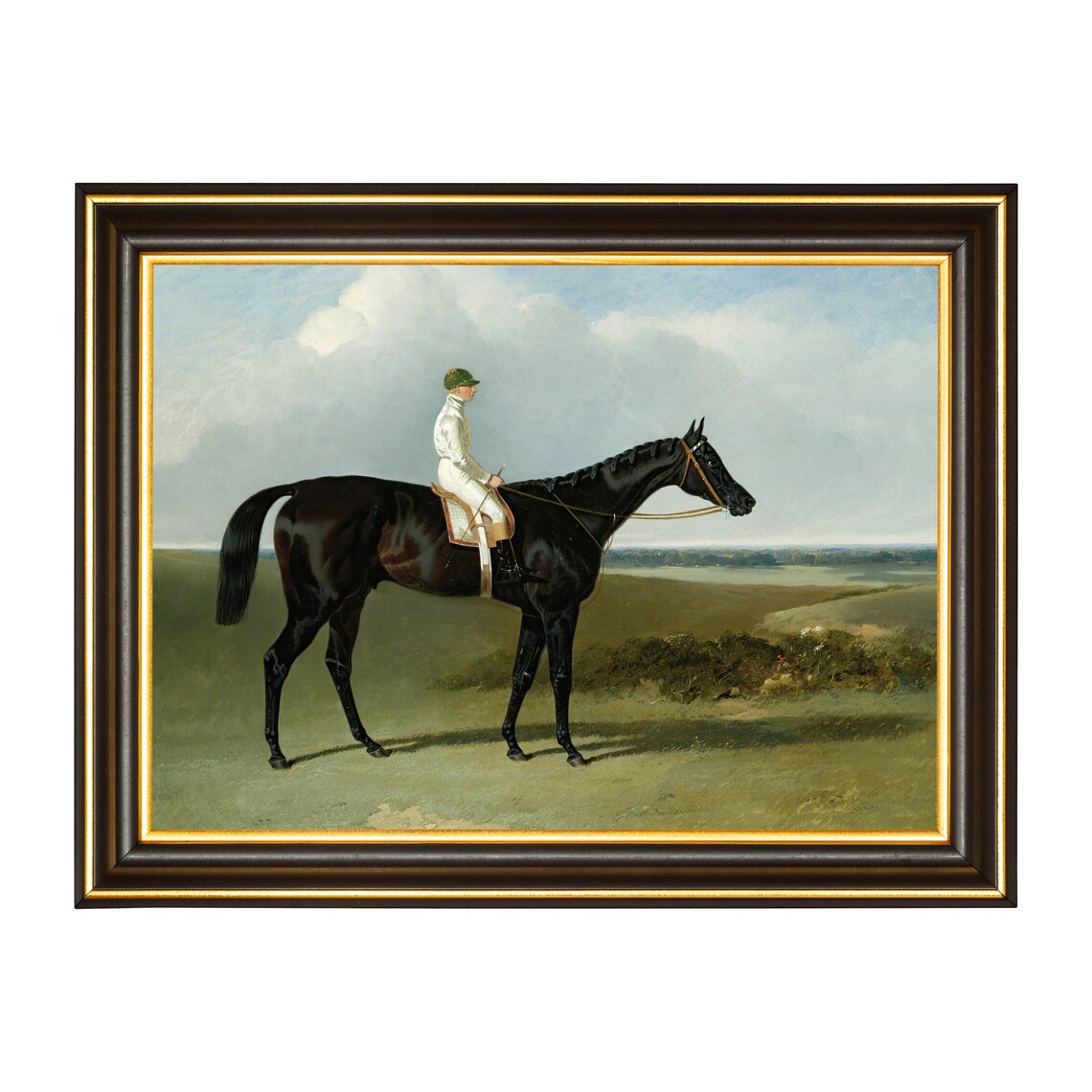 Jockey in White Silks on a Dark Bay Racehorse Painting Poster - Image 2