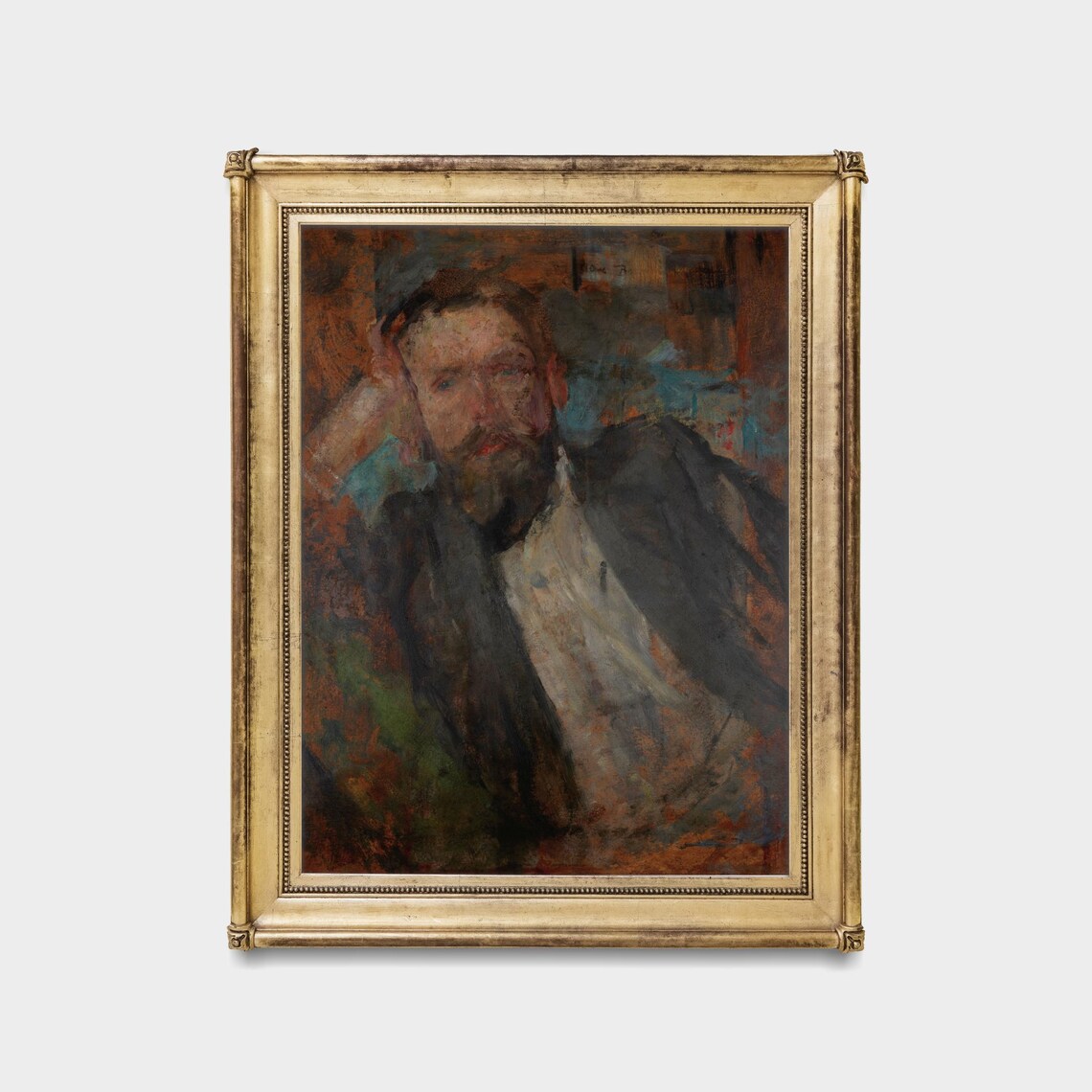 Moody Bearded Gentleman Portrait Resting Head Vintage Oil Poster - Image 5