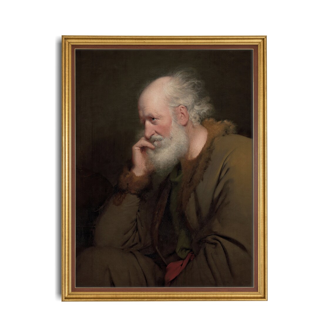 Contemplative Old Man in Fur-Trimmed Robe Vintage Oil Painting Poster - Image 2