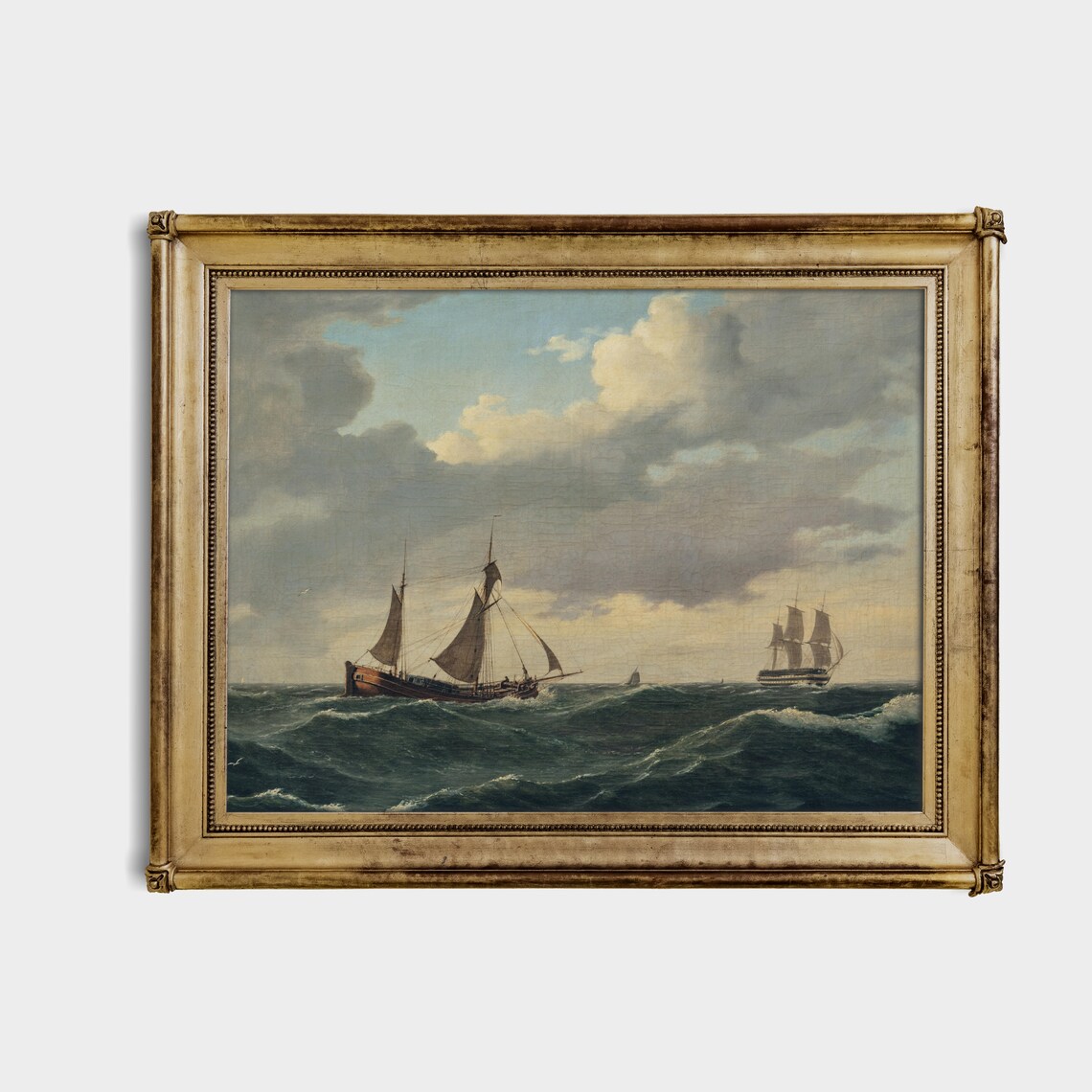 Sailing Ships on Dark Rolling Waves Vintage Marine Painting Poster - Image 4