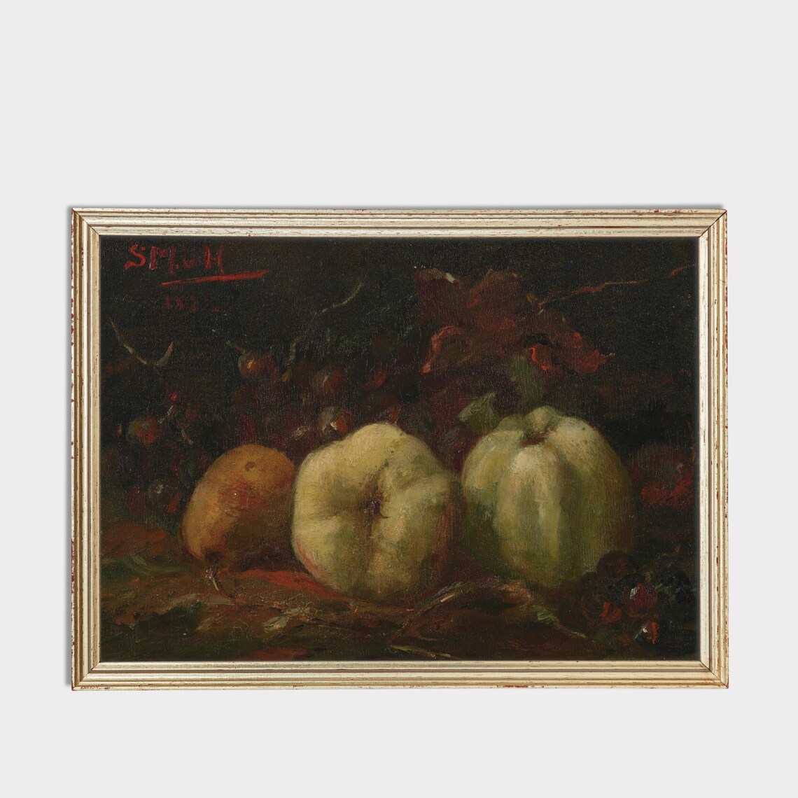 Dark Moody Apples and Pears Still Life Vintage Fruit Art Poster - Image 3