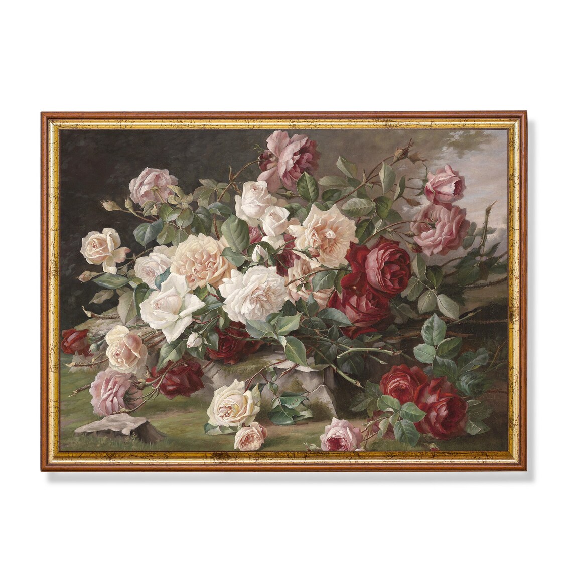 White Pink and Red Roses Classic Oil Painting Still Life Poster