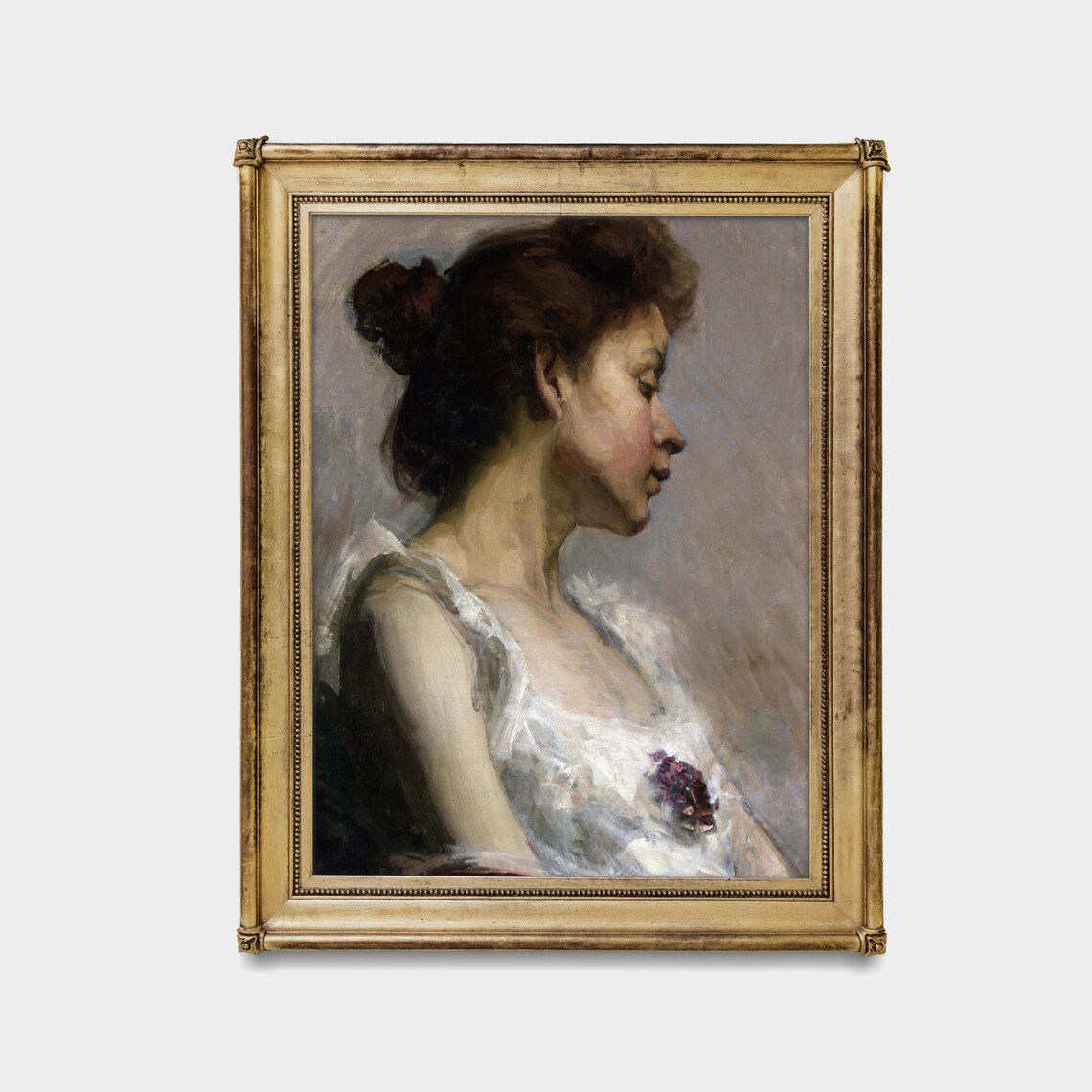 Profile Portrait of a Young Woman in a Flowing White Gown Poster - Image 3