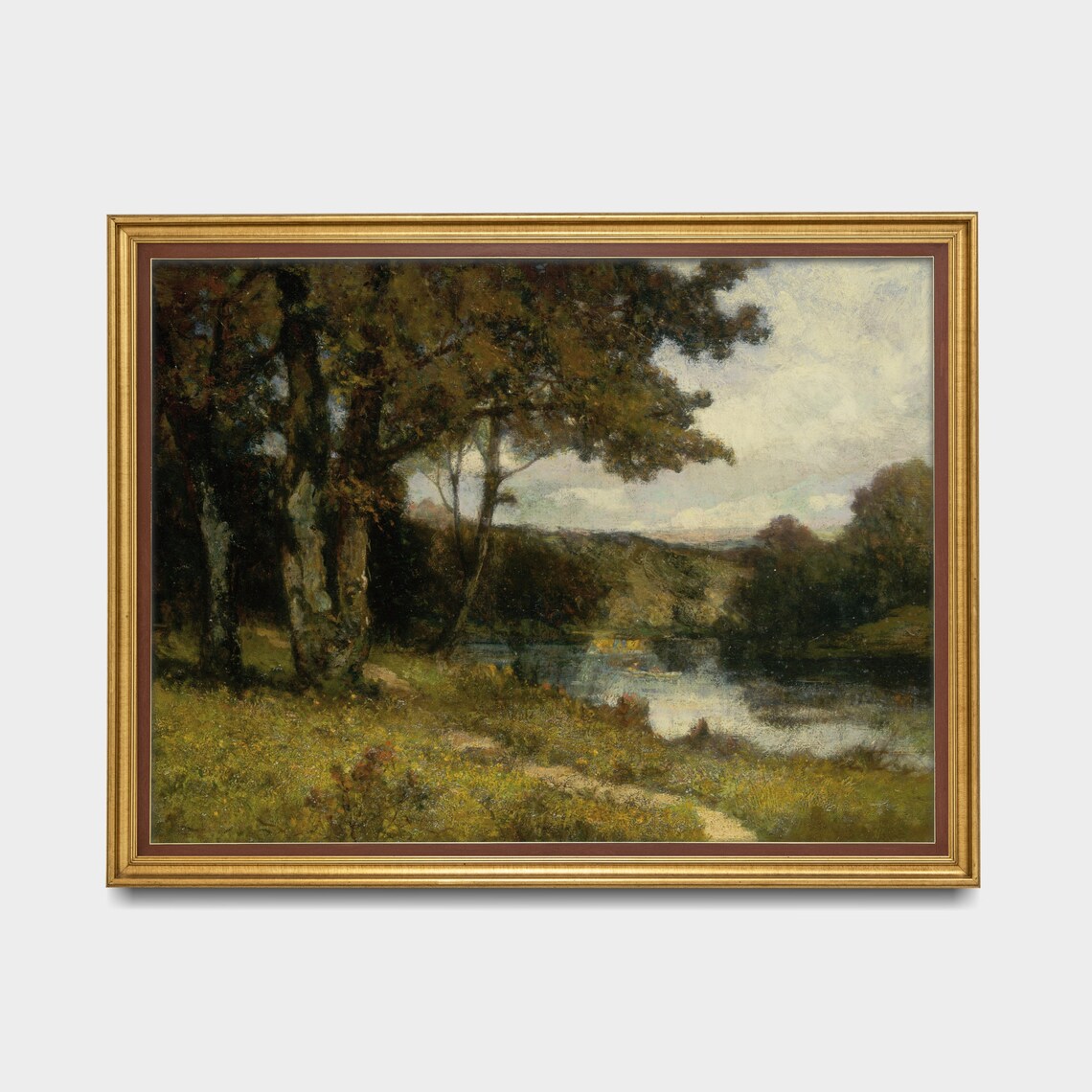 Autumn Woodland River Golden Trees Antique Landscape Painting Poster - Image 4