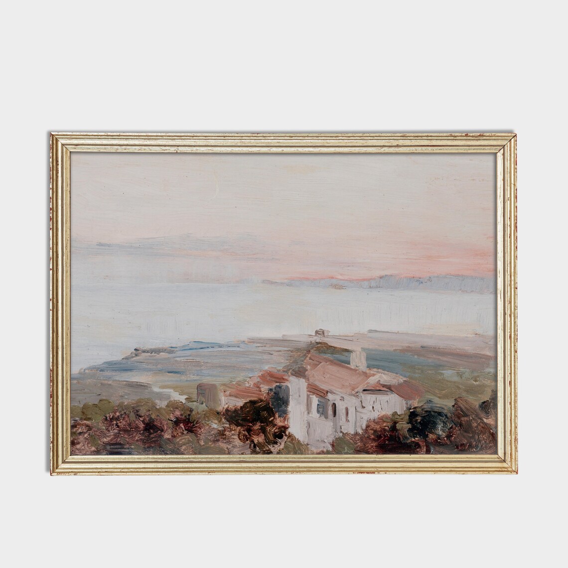 Hazy Mediterranean Villa Overlooking the Sea at Dusk Coastal Poster - Image 2